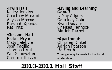 Hall staff selected for 2010-2011 school year