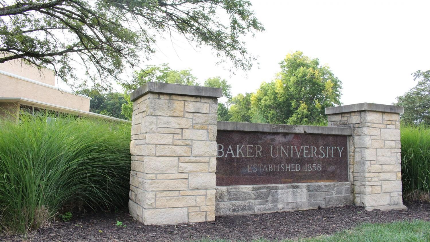 One of the signs welcoming people to Baker University.