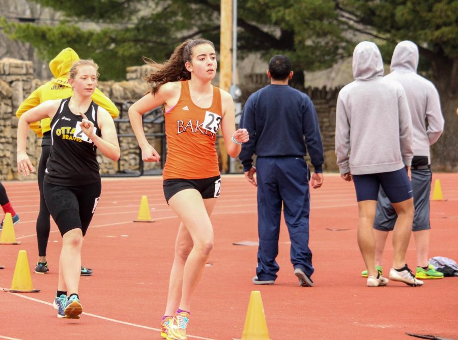 Senior Caitlin Apollo competes in the women's 3,000-meter race walk last season. Apollo is one of three Baker race walkers to qualify for the indoor national meet. 