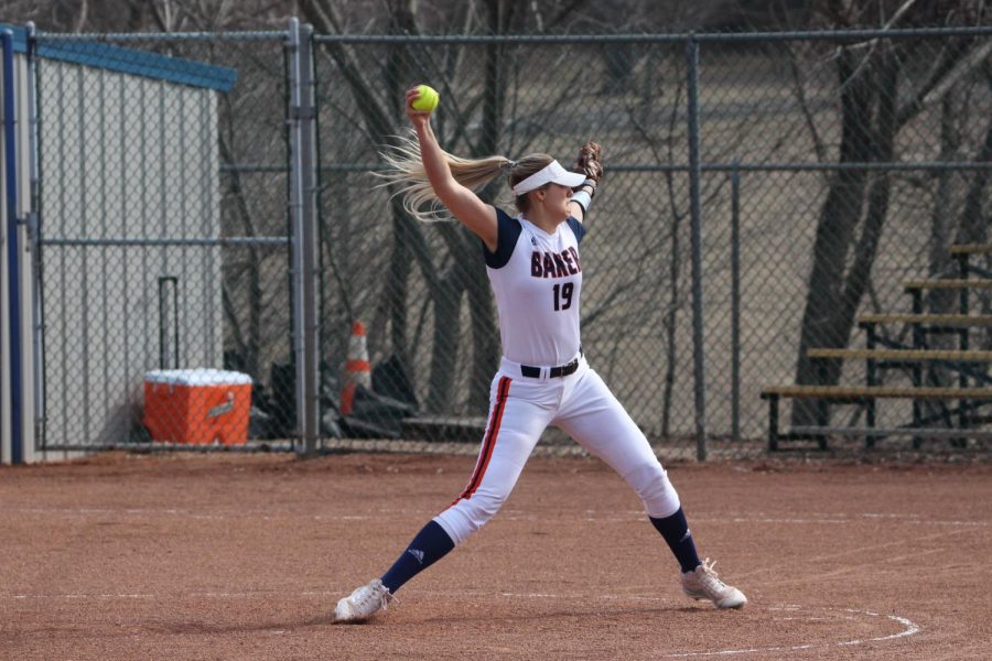 Junior pitcher Olivia Brees delivers a pitch. Brees currently has 110 strikeouts this season. 