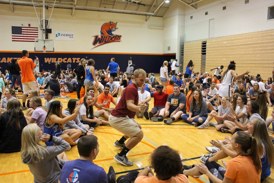 Freshmen dance in groups during Playfair. Playfair is an opportunity for new students to meet others and for Greek life to get involved early in the school year.