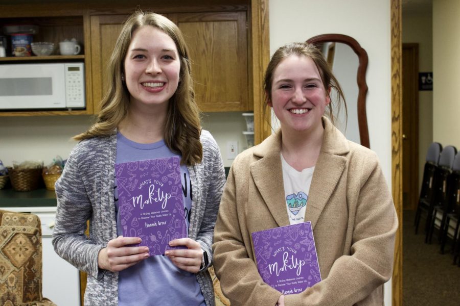 (left) Senior and Author Hannah Greer self-publishes Whats Your Makeup?: A 30-Day Makeover Journey to Discover your Godly Makeup a devotional for women. Greer worked with senior Erynne Jamison, an art minor, to create the cover of the devotional.
