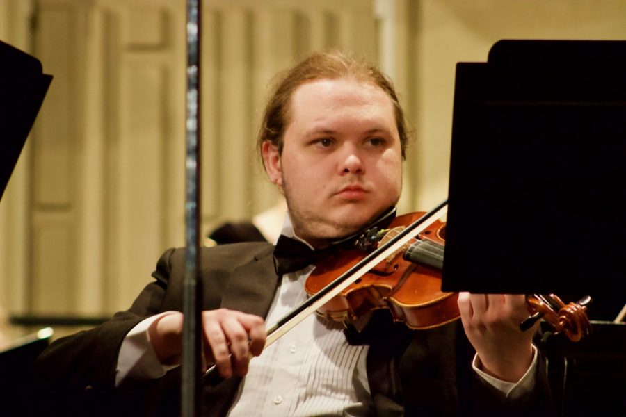 Senior Caelan Rogers performing at the Baker University Orchestra concert held on March 10. 
