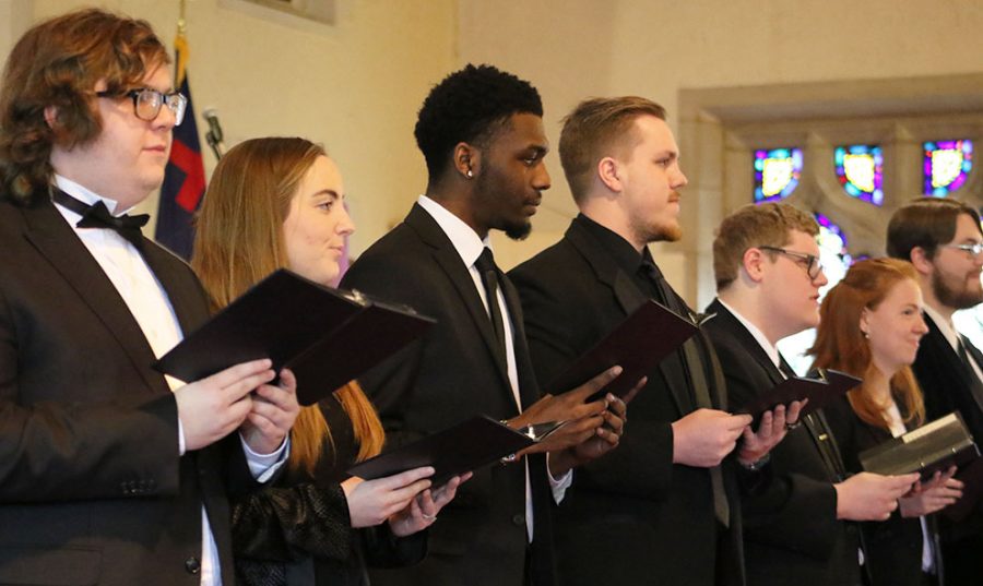 Speech choir performs for the last time in a special service held in Baldwin First United Methodist Church. Professor of Communications and Director of Speech Choir Susan Emel brought speech choir alum to perform as a group.