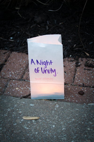“A Night of Unity” bag is lit to show support of the event. The event was held on Wednesday, Apr. 5 at 7:30 p.m.