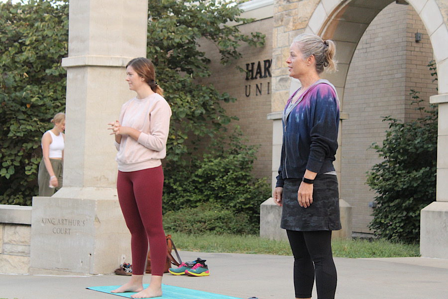 Yoga instructors from Om Grown kick off Homecoming day 4 on Sept. 30 with Sunrise Yoga and Donuts