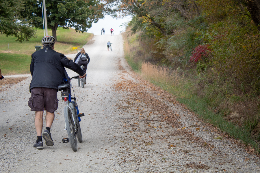 With the steepness of Pork Chop Hill many people chose to walk their bikes rather than bike up the hill. 