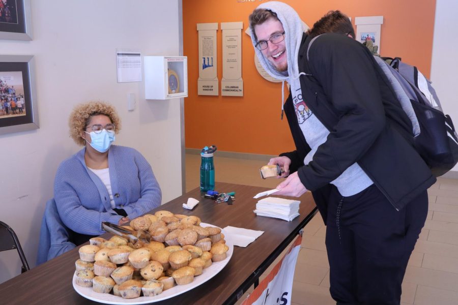 Sophomore Brodie Pollock kicks off Muffin Day in the Harter Union by being first in line on Feb. 18. 