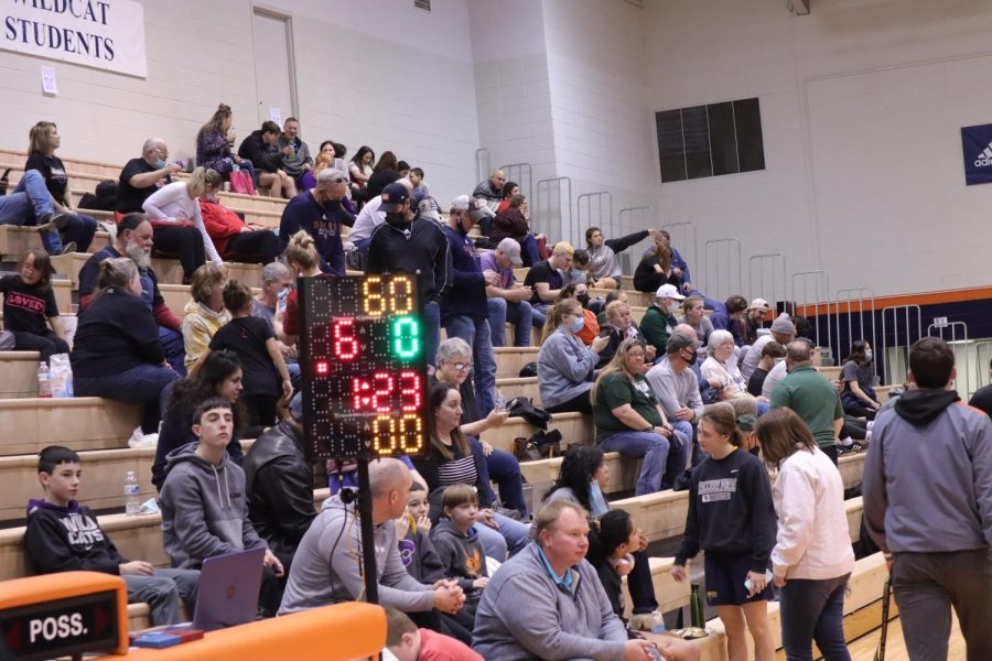 Fans fill the bleachers in Collins Gym in support of the Heart of America Conference on Feb 26. Womens teams who traveled to Baldwin City to compete included Iowa Wesleyan, Grand View, Central Methodist University, William Penn and Waldorf. 