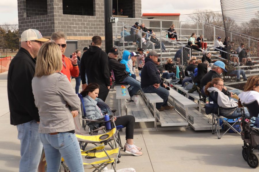 Fans from Baker and Doane gather to watch their teams compete. 