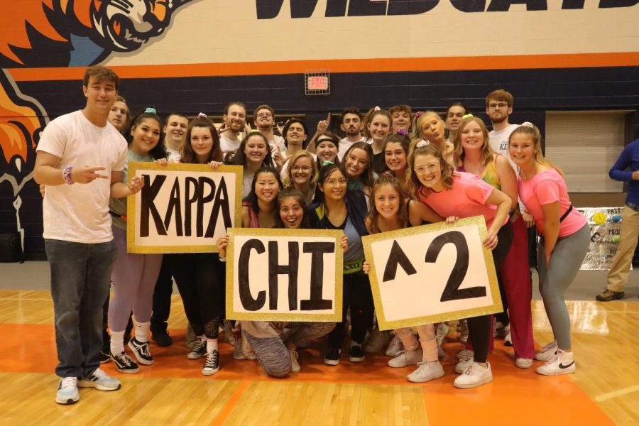 Members of Kappa Sigma, Alpha Chi Omega and Zeta Chi take a photo after getting their victory in the dance. The team put in multiple practices throughout the week leading up to the event.  