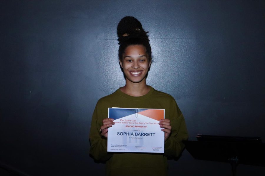 Sophomore Sophia Barrett receives 2nd runner up award for Essay of the Year for the 2021-2022 academic year. Barrett was one of three students who received this recognition. 