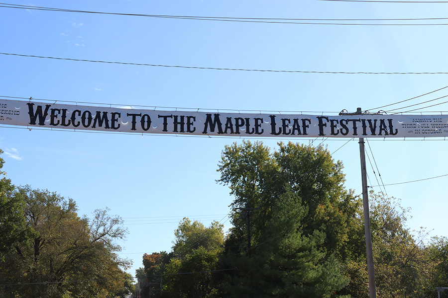 Displayed with pride, the Maple Leaf Festival banner hangs over High Street. Attendees gathered on Saturday Oct. 15 and Sunday Oct. 16 for the festivals activities. 