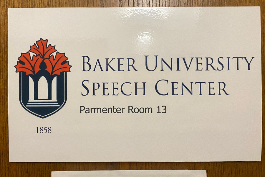 The Baker University speech center is located in Room 13 on the bottom floor of Parmenter Hall. 