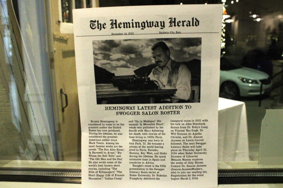 Ernest Hemingway was the topic of this years Literary Salon. The salon took place at the Lumberyard Art Center in Baldwin City, Kan. on Nov 14. 