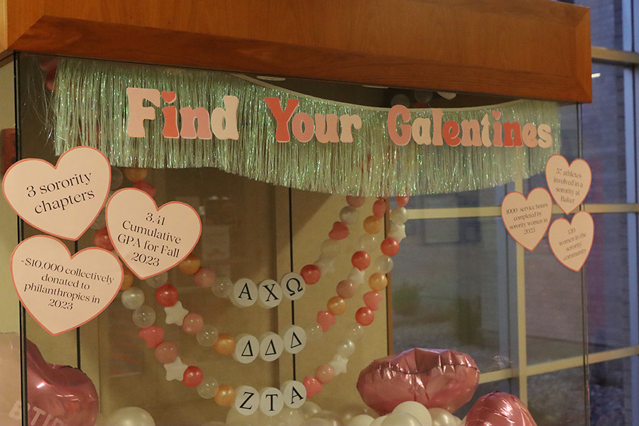 Panhellenic display in Harter student union for galentines day event on February 13. 